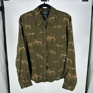 Vintage Lauren Ralph Lauren Hunting Hound Dog Button Shirt Size 14